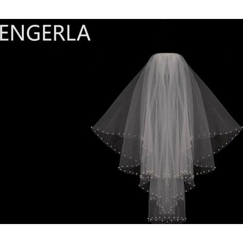 Elegant Bridal Short Wedding Dress with Two-layer 75cm White Beaded Veil Suitable for Party Bridal Veil Bridal Veil