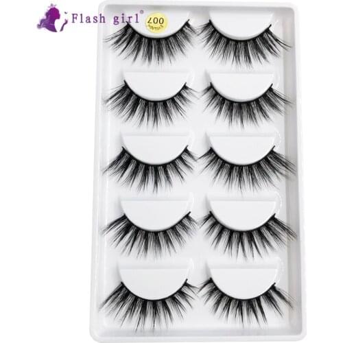 Flash Girl 3D Mink False Eyelashes 5 Pairs Fluffy Wispy Fake Lashes Natural Long Makeup Lash Extension in Bulk 007