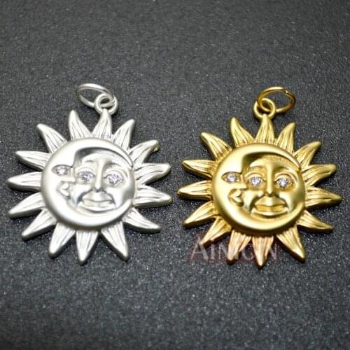 Gold Silver Plating Matted Round Shape Half Moon Face Sun Shape Necklace Pendants Fashion Women Jewelry Making Findings 10pcs