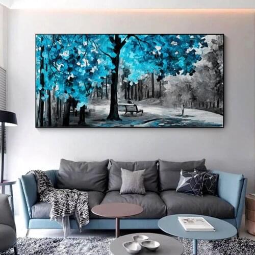 Modern Abstract Blue and Yellow Leaves Canvas Painting Print on Canvas Nordic Poster Wall Art Picture for Living Room Home Decor