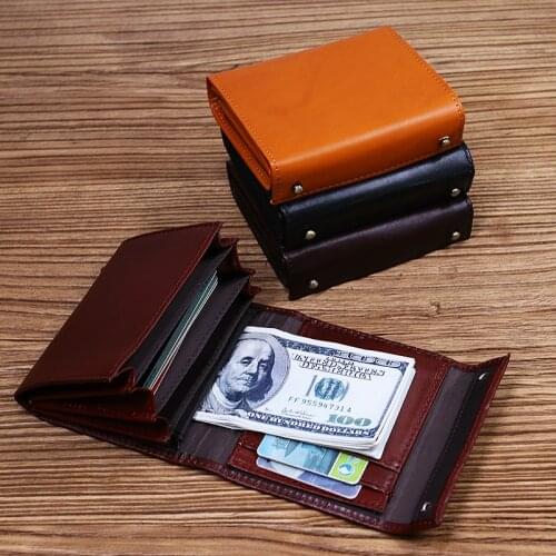 2021 Genuine Leather Wallet For Men Women Vintage Japanese Short Box Purse Male Female With Card Holder Coin Pocket Money Bag