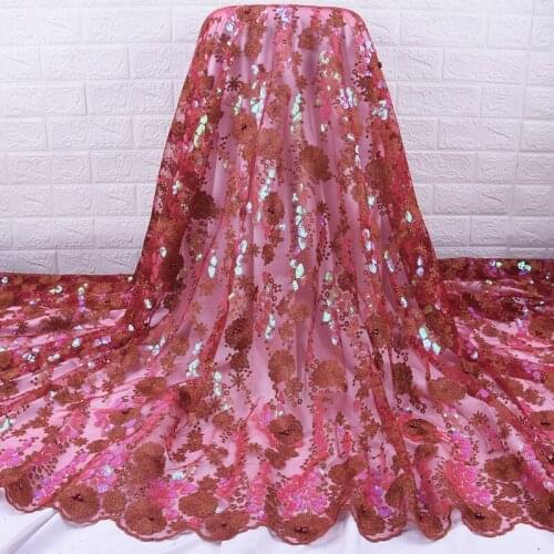 Zhenguiru Red High Quality Sequins African Lace Fabric Embroidery French Lace Fabric Tulle Nigerian Fabric For Women Party A1956