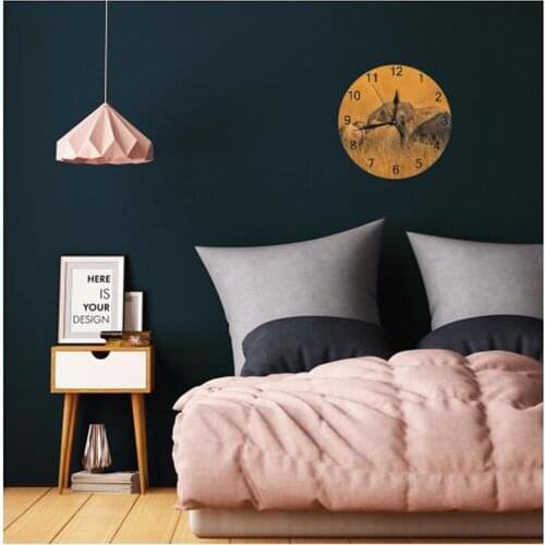 25CM Round Wall Clock Elephant Patter Numeral Digital Dial Mute Silent Fashion Digital Clock Battery Operated Clocks for Bedroom