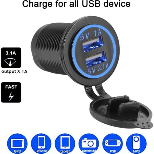 LEEPEE Outlet Adapter Waterproof Universal 12-24V for Auto Marine Motorcycle Truck Dual USB Charger Power Socket 3.1A
