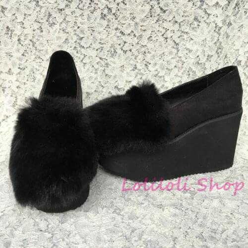 Princess sweet lolita shoes Lolilloliyoyo antaina Japanese design cos shoes custom thick bottom black flock flat shoes 5002n-2