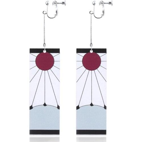 New Fashion Acrylic Tanjiro Earrings Demon Slayer Earrings Anime Cosplay Props Hanafuda Drop Long Brincos for Women Jewelry
