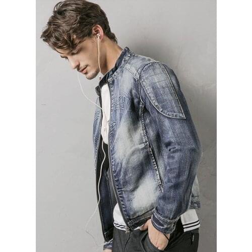 Denim Retro Blue Jean Biker Motorcycle Jackets Mens Casual Slim Stand Collar Zipper Coat Outwear High Quality Drop Shipping