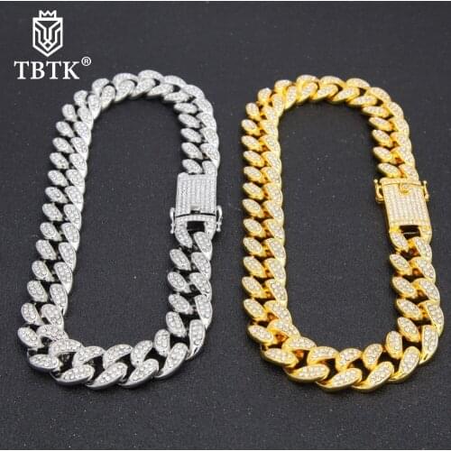 TBTK 20mm Width Zinc Ally With Bling Crystal Rhinestones Necklace Miami Heavy Luxury Punk Style Jewelry Mens Fashion Necklace