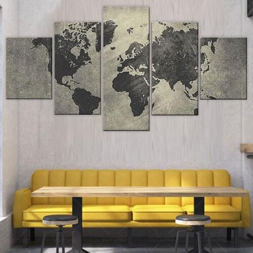 Wall Posters And Prints 5 Piece Abstract world map Wall Art Canvas Paintings Art Wall Picture Home Décor with frame