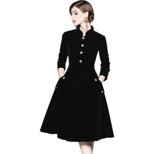 New Women 's Fashion Evening Dress Collar Single-Breasted A- line Party Prom Casual Gowns