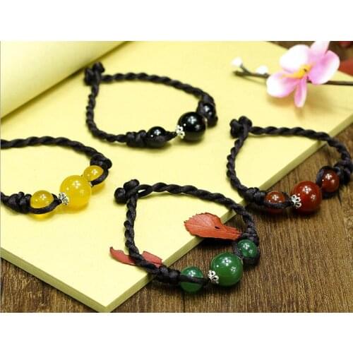 Original Bracelet national style jewelry Chinese agate foot chain RETRO art green simple couple hand rope