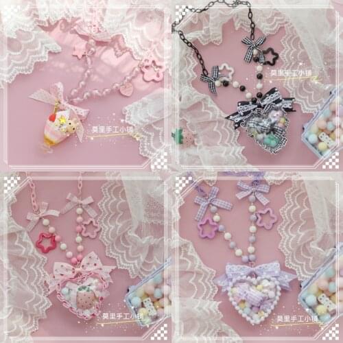 Handmade Lolita Lolita Necklace Candy Accessories Bowknot COS Transparent Love Strawberry Ice Cream Pendant