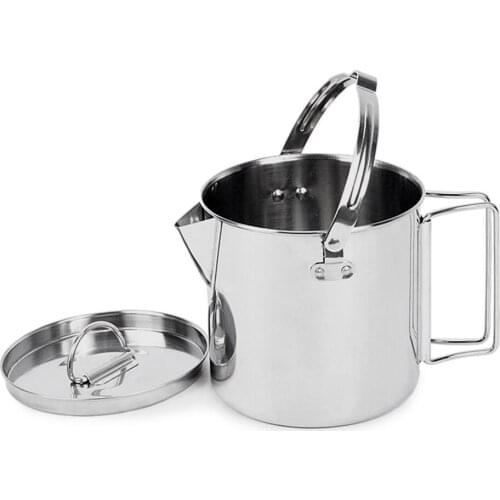 1.2L Stainless Steel Camping Tableware Hanging Pot with Lid Outdoor Cookware Camp Mug Soup Coffee Pot Water Kettle