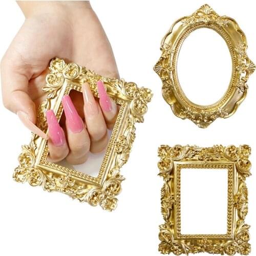 Retro Metal Nail Photo Frame Manicure Nail Design Display Photo Props Hollow Embossed Frame Design Nail Tips Display Board