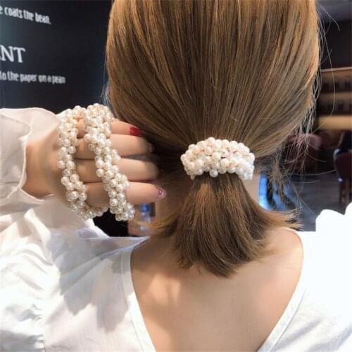 Rubber Band Rope Elastic Girls Scrunchie Ponytail Holder Simulated Pearl Beads Women Hair Bands Ties Accessories for Women