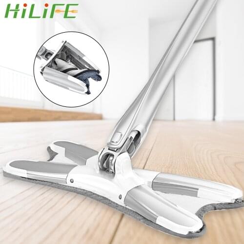 HILIFE Hand Free Mop Washing X-type Floor Mop Reusable Household Cleaning Tools Manual Extrusion for Home Kitchen Microfiber