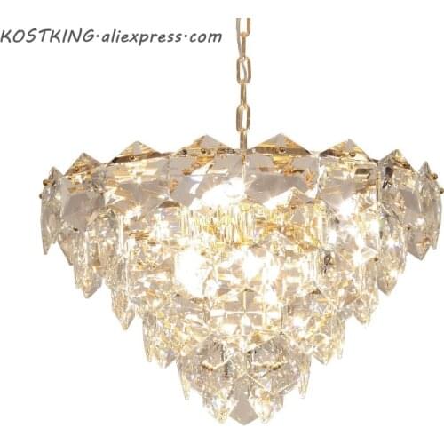 Modern Crystal Led Chandelier Lighting Gold Metal Living Room Led Pendant Chandeliers Lights Dining Room Hanging Lamp Fixtures