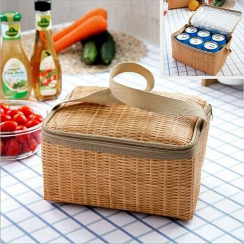 Rattan Lunch Bag Thermos Bags Kids School Insulated Lunchbags Men Women Office Food Lunch Bag Family Picnic Tote