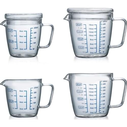 Microwave Oven Heat-resistant Glass Measuring Cup Graduated Measuring Cup with Lid 250ml and 500ml