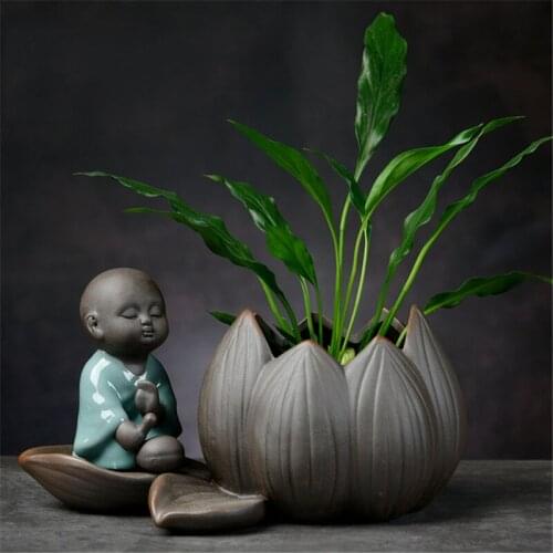 Creative Little Monk Zen Ceramic Hydroponic Succulents Flower Pot Purple Clay Flower Vase Small Ornaments Home Living Room Decor