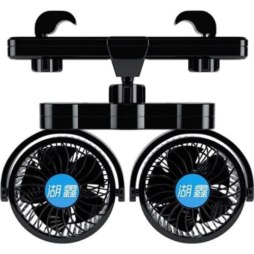 12V Electric Auto Car Air Cooling Fan Headrest 360 Degree Rotatable Dual Head Adjustable Speed Rear Back Seat Fan for Sedan SUV