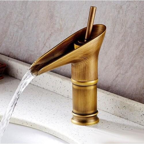 Vintage Retro Antique Brass Single Handle One Hole Bathroom Basin Sink Faucet Mixer Water Tap Deck Mounted man052