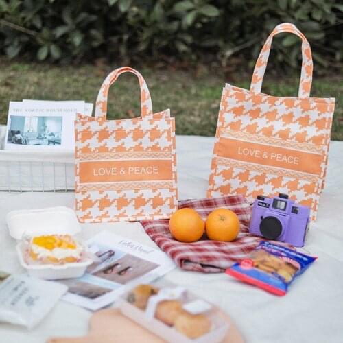 Cotton Linen Waterproof Lunch Bag High Capacity Lunch Box Pouch Portable Storage Bag Picnic Dinner Container Durable Handbag