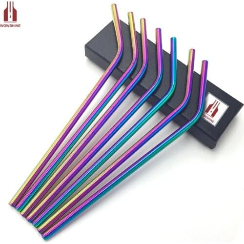WOWSHINE rainbow Colorful Stainless Steel 304 Drinking Straws 50pcs/lot Length 6MMx215mm bent dishwasher safe 0.5mm thickness
