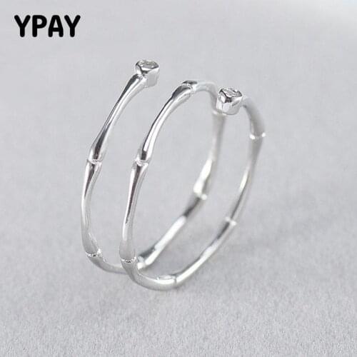 YPAY 100% Real 925 Sterling Silver Ring Bamboo Texture Double Spiral RZircon Opening Ring Korean Fine Jewelry Gifts YMR462
