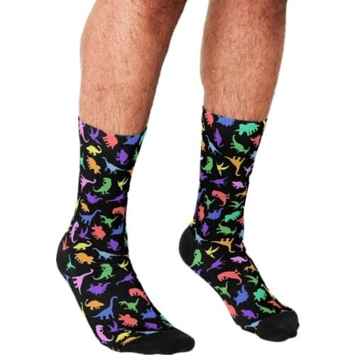 Funny Mens socks Dinosaur Black Background Pattern Printed hip hop Men Happy Socks cute boys street style Crazy Socks for men