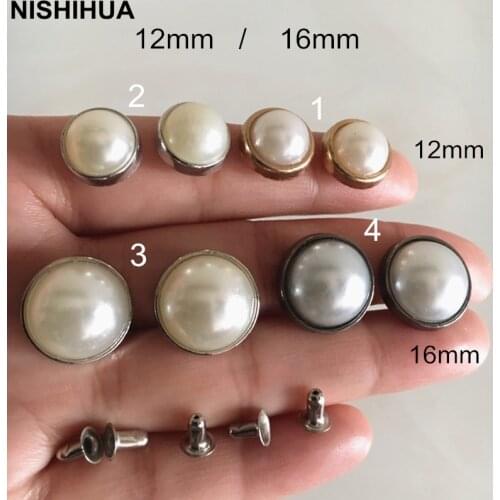 Retail Wholesale Domed Pearl Rivet Studs With Metal Base,12mm /16mm Metal Plating Round Pearl Spike Snap Rivet,Clothing Decor