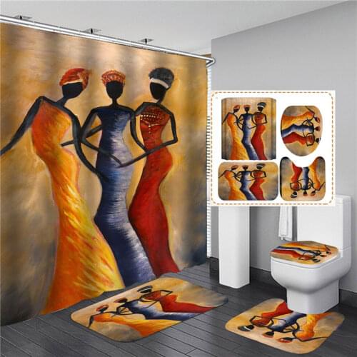 Vintage African Woman Shower curtain Set Bathroom Curtains Bath Carpet Anti-slip Mats Doormats Soft Toilet Rugs Home Decoration