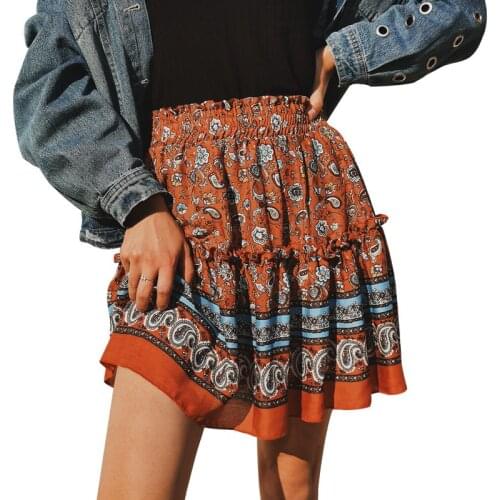 2021 Floral Print Pleated Skirt Women Summer Bohemian High Waist For Girls Sweet And Fresh Beach Holiday Casual Mini Skirt