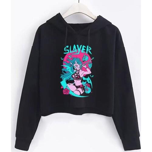 Women Hoodie Japanese Anime Slayer Girl Print Sweatshirt Vintage Gothic With Hood Punk Pullover Harajuku Black Long sleeve Hoody