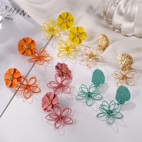 Match-Right 2020 New Korean Hot Fashion Jewelry Fresh Cute Hook Drop Flower Earrings Candy Color Dangle Earring for Women SR1066