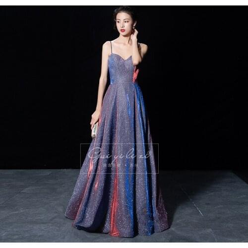 Purple toast evening dress Female 2020 new banquet dress Long sling temperament fairy host performance long skirt