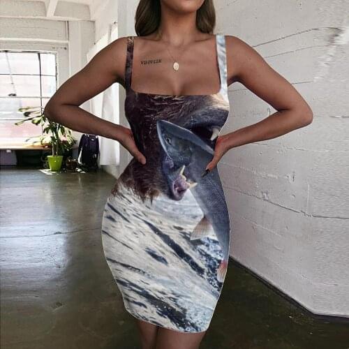 Giyu Brand Bear Dress Women Animal 3d Print Russia Ladies Dresses Fish Bodycon Dress Womens Clothing Summer Beach Boho Femme