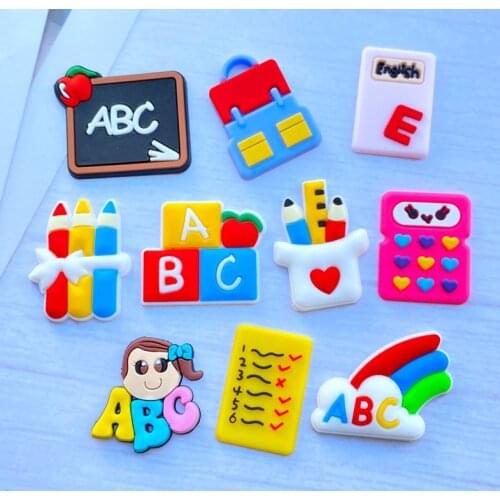 10pcs Cute Mini Cartoon Stationery Series PVC Flexible Glue Flat Back DIY Scrapbook Embellishment Phone Craft Decoration J83