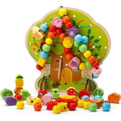 100PCS Creative DIY Beads Cartoons Home Wearing Rope Game Montessori Kindergarten Supplies Block Baby Wooden Toys Children Gift