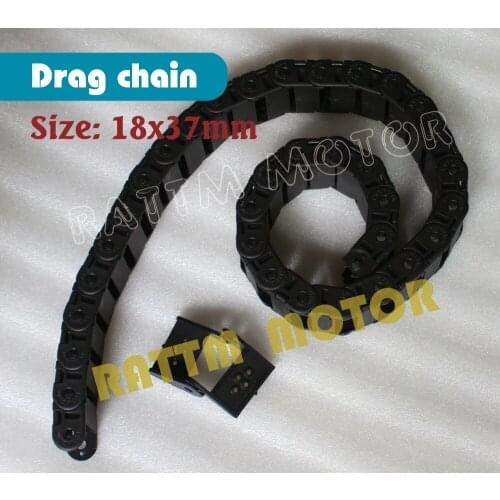 2M half seal open 18 x 37mm Cable drag chain wire carrier with end connectors plastic towline for CNC Router Machine Tool 1000mm