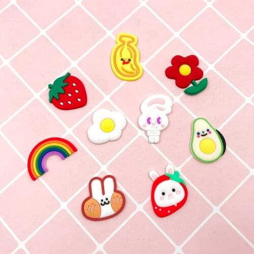 20Pcs Cute PVC Rubber Rainbow Rabbit Flower Fruits Silicone Flatback Cabochon Crafts DIY Hair Bows Center Accessories Scrapbook