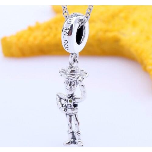 Bewill S925 Sterling Silver Pixar Studio Toy Story Hudi String Adorns Sheriff Woody Pendant Fit Original Charms Necklace