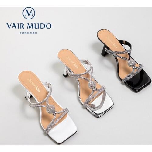 VAIR MUDO Women Sandals Shoes Elegant High Heels Casual Cross-tied Fashion White Black Adult Women Shoes Genuine Leather LX177L