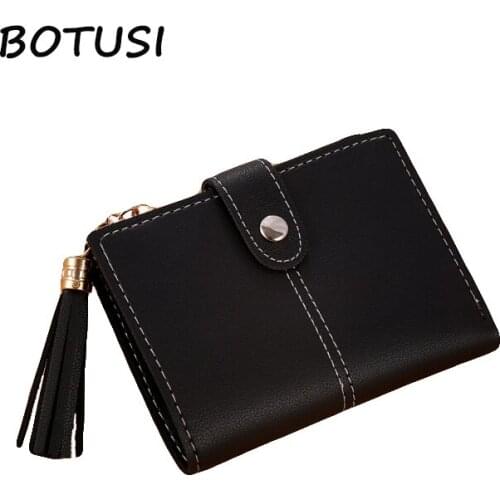 BOTUSI Simple Style Tassels Zipper&Hasp New Lady PU Leather Hand Wallet Thin Section Multi-card Wallet Bag Female Coin Card Cash