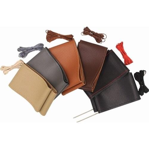 38cm DIY Steering Wheel Cover Genuine Leather Steering Covers For Peugeot Toyota Chevrolet VW Kia Nissan Opel Steering-wheels