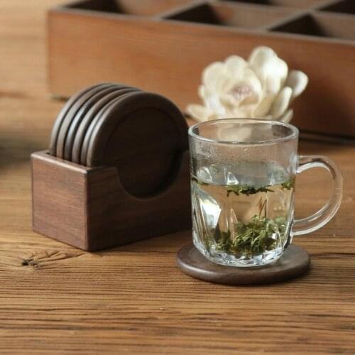 Japanese Style Wooden Coaster Box Rack Set Placemat Storage Box Dining Table Cup Mat Holder Creative Placemats Drink Accessories