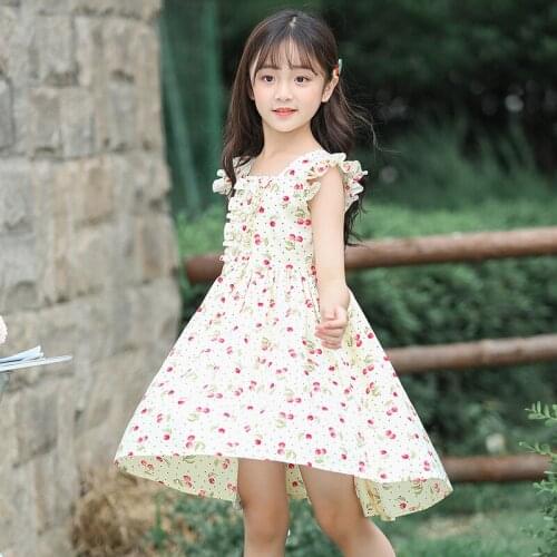 Childrens Wear 2021 Summer New Childrens Dress Girls Cherry Printed Korean Short Sleeve Dress