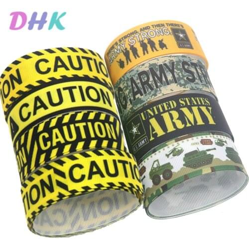 DHK 7/8'' 5yards caution army Printed Grosgrain Ribbon Accessory Hairbow Headwear Decoration DIY Wholesale OEM E1842