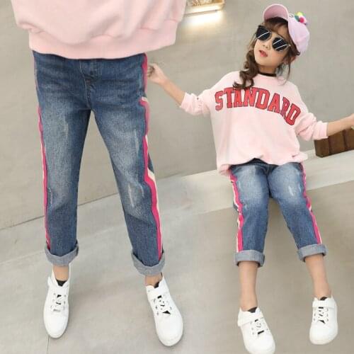 Girls jeans pants childrens clothing kids blue trousers casual leggings 2020 autumn baby girls patchwork clothes for 3T to 10T