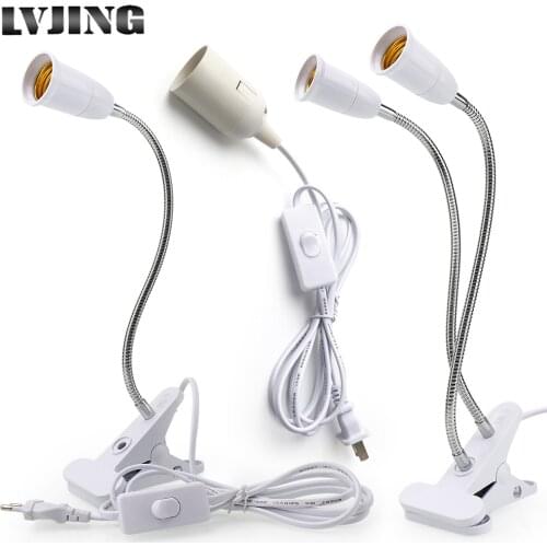 EU US Plug 360 Degrees Flexible Desk Lamp Holder E27 Base Light Socket Gooseneck Clip-On Cable With On off Switch for Home Plant